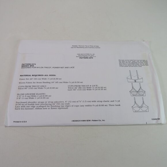 Kwik Sew 2374 sewing pattern size 42 to 47 C-DDD bra UNCUT - Picture 5 of 6